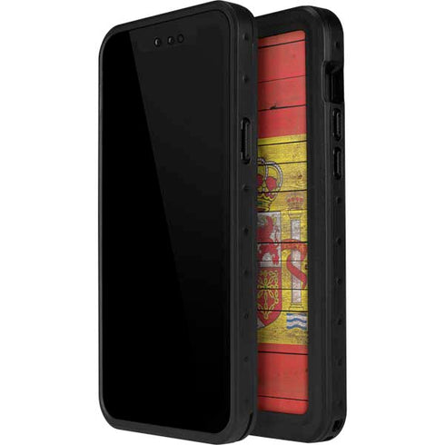 Spain Flag Dark Wood iPhone 14 Pro Max Waterproof Case